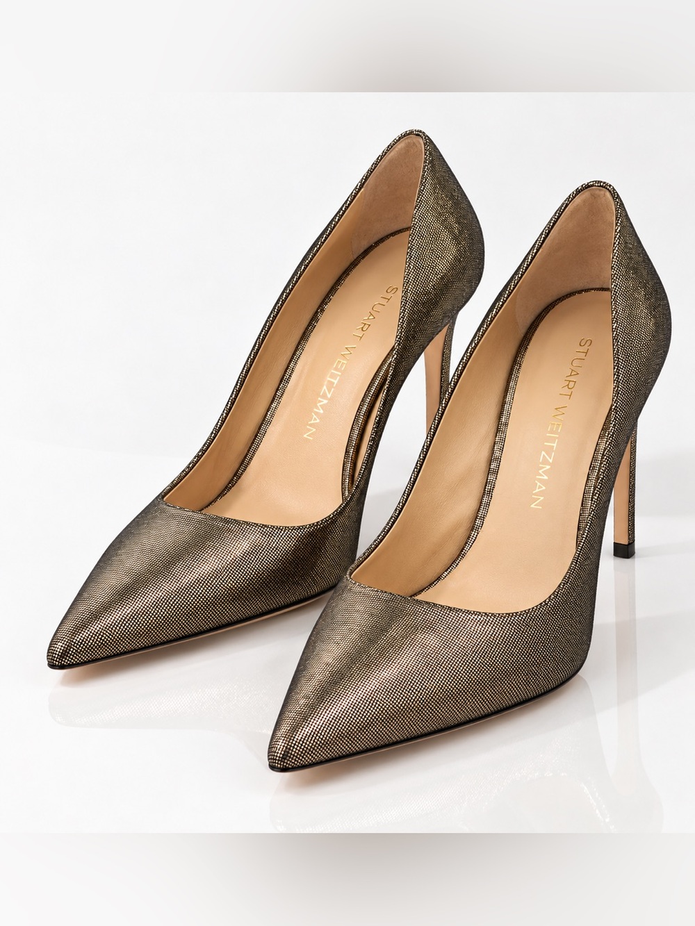 Stuart Weitzman Metallic Gold Pointed Toe Pumps 7.5 M NWT $525